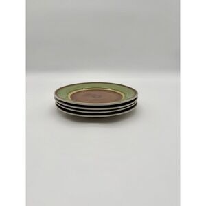 Thompson Pottery Earth Tone Green Brown Rings 8" Salad Plates Set 4 Replacement